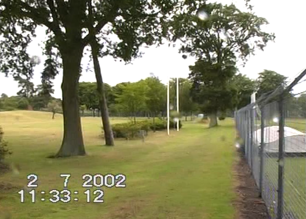 Photograph taken in 2002 showing the view along the perimeter fence line looking towards the tree under which Geoff was found