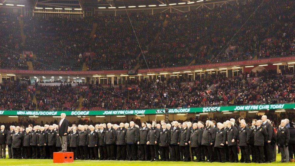 A pre-match choir in full voice before the Wales v England match in 2017