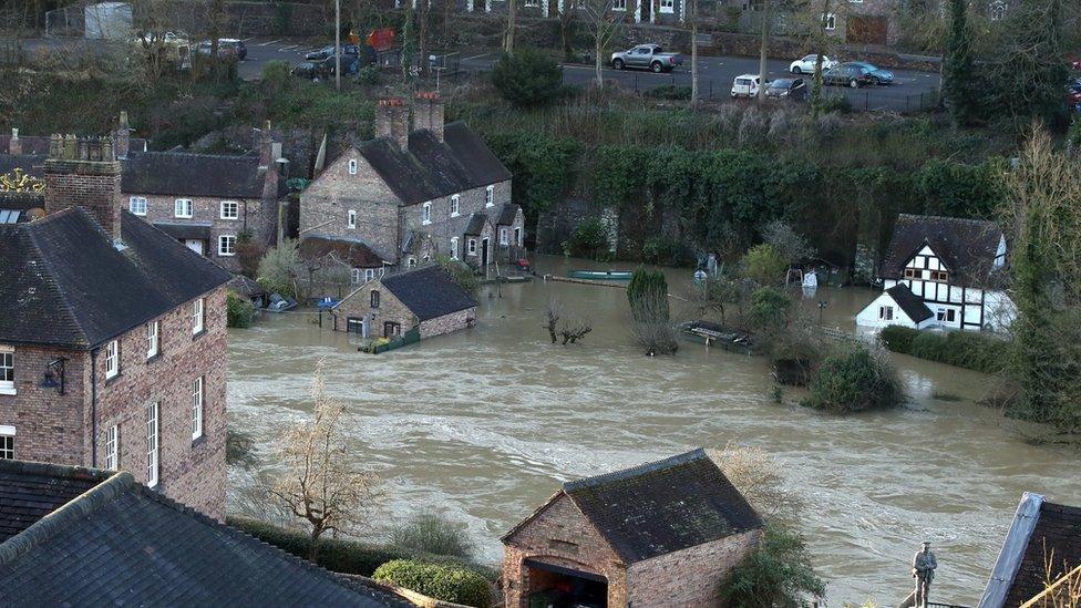 General view of flooding in Ironbridge, Shropshire