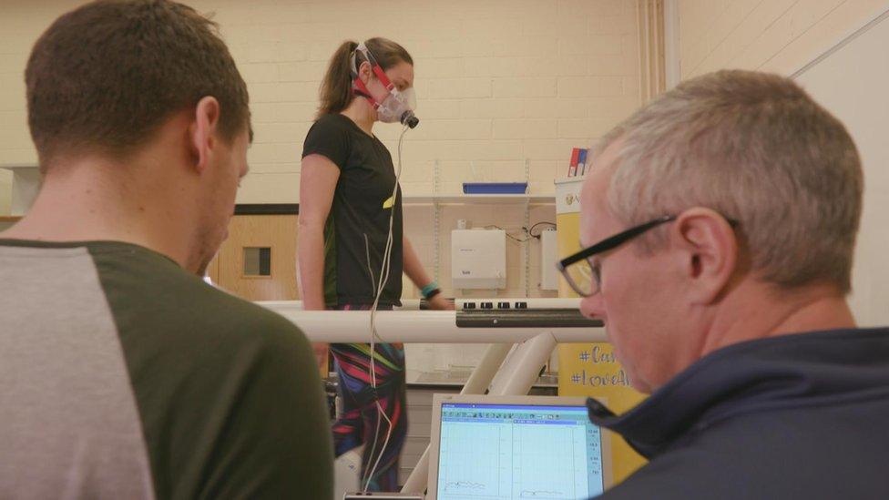 Volunteer being tested with oxygen mask