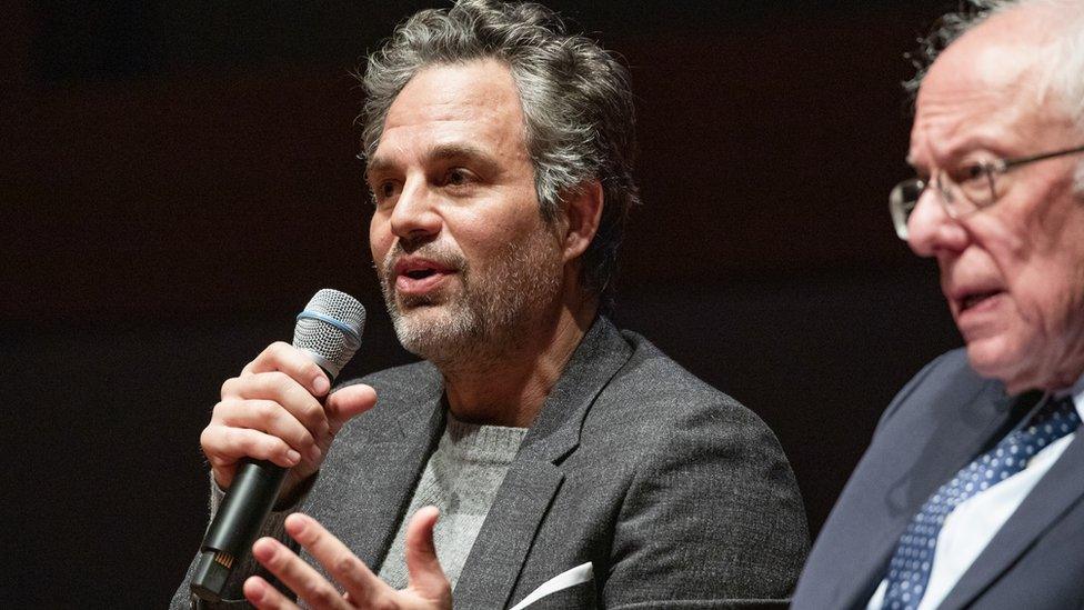 Sen. Bernie Sanders and actor Mark Ruffalo (left) participate in a roundtable discussion at the U.S. Capitol on strategies to combat the widespread contamination of America's drinking water on January 29, 2020 in Washington, DC.