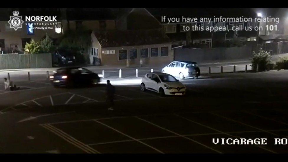 The car driving off after hitting a man in the Vicarage Car Park