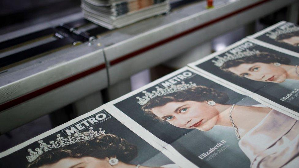 A run of newspapers featuring Queen Elizabeth II