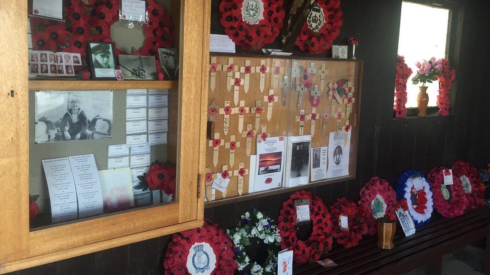 Poppy wreathes and memorials