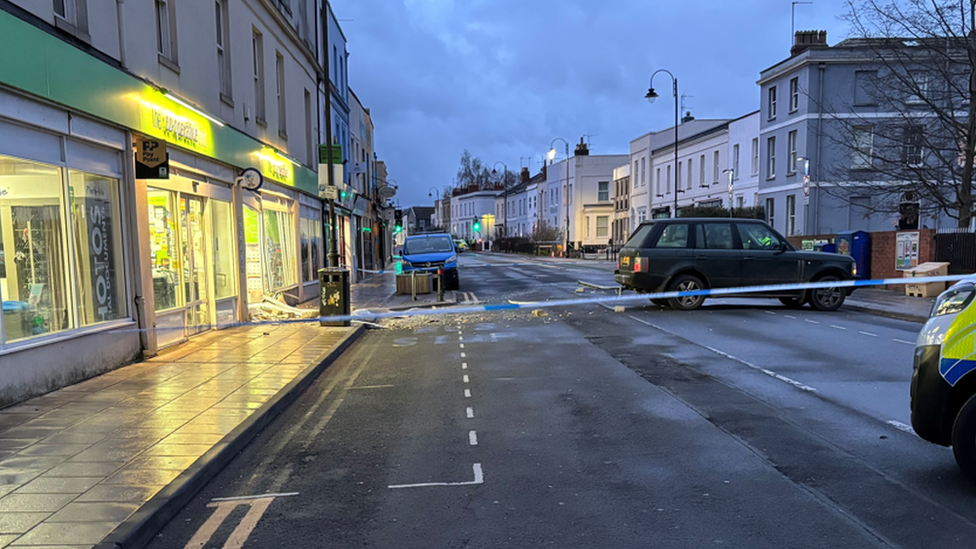 Police cordon off road after ram raid in Cheltenham