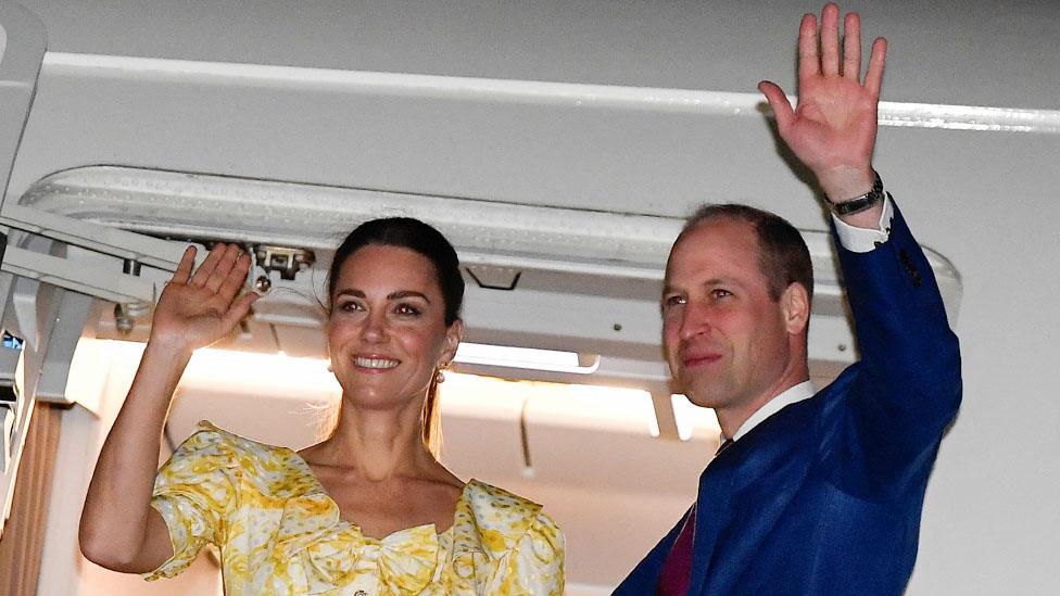 The Duke and Duchess of Cambridge board a plane on the final day of their Caribbean tour