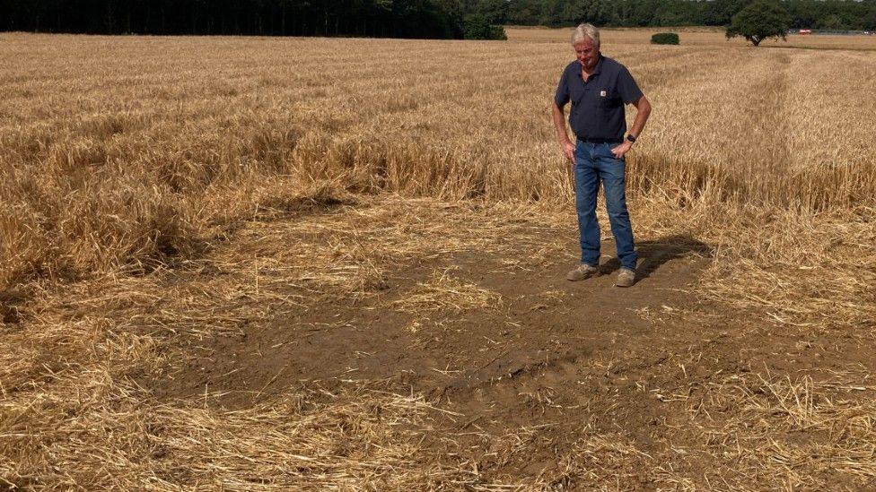 Richard Langton looks at his damaged field