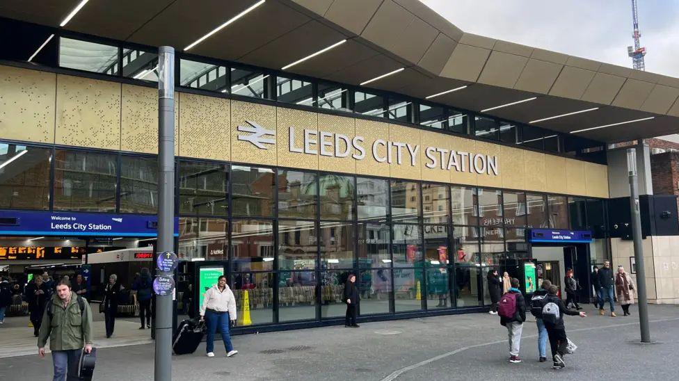 The entrance to Leeds City Station