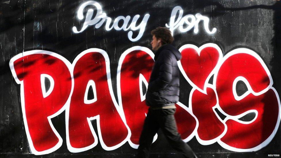 "Pray for Paris" graffiti