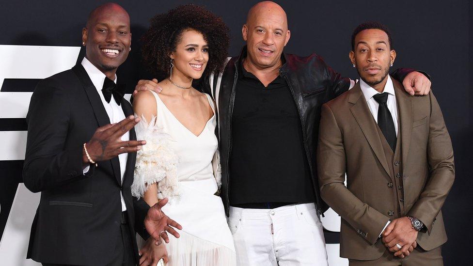 Tyrese Gibson, Nathalie Emmanuell, Vin Diesel and Ludacris