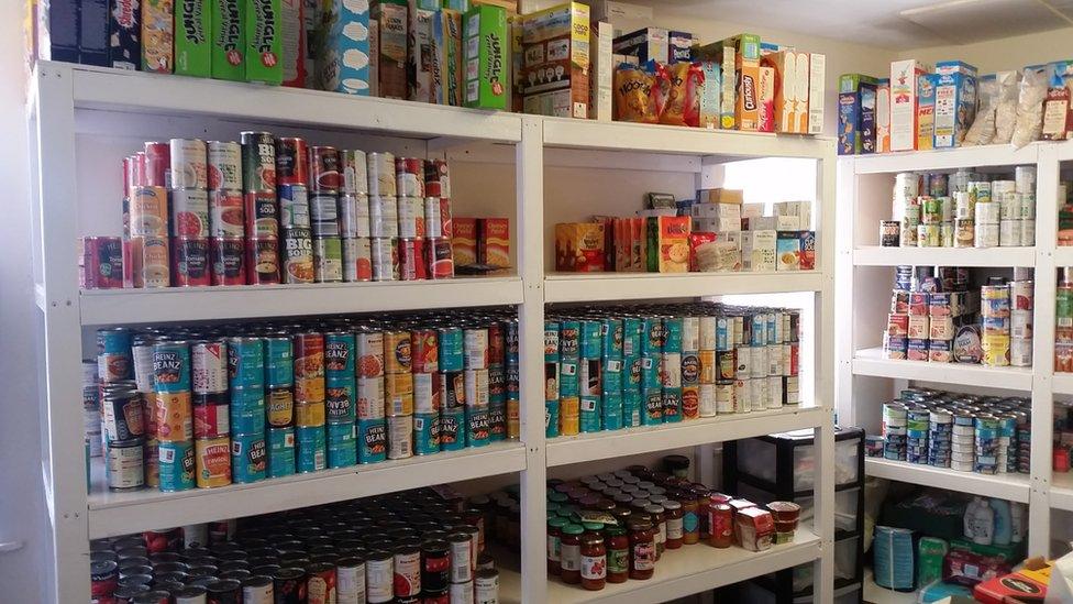 Shelves in a food bank