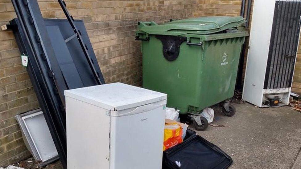 Household items dumped outside Breckland Council offices in Thetford.