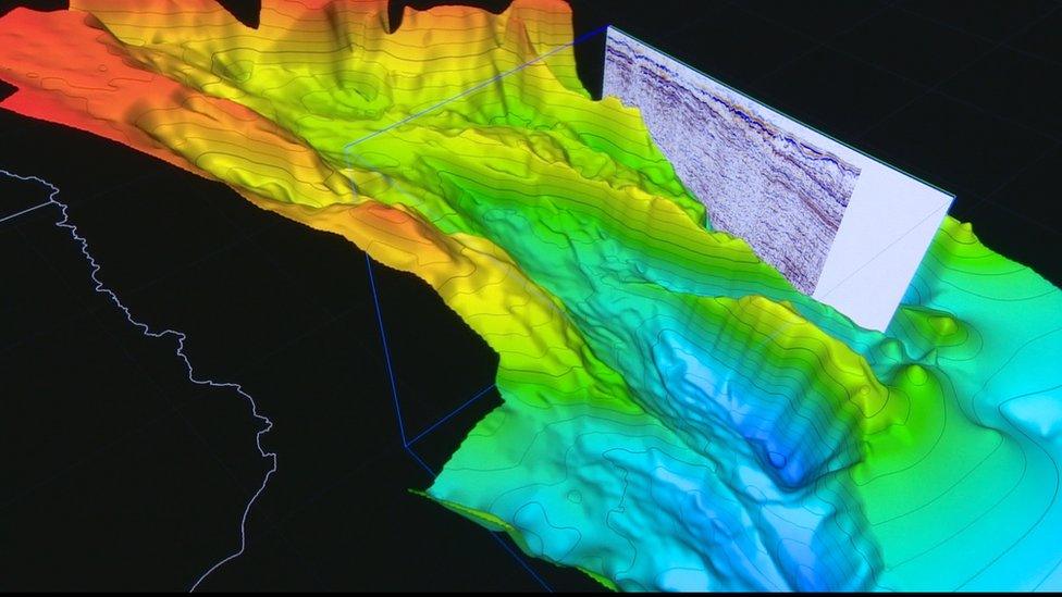 A 3D visualisation of the Moray Firth shows the depths of the rock formation