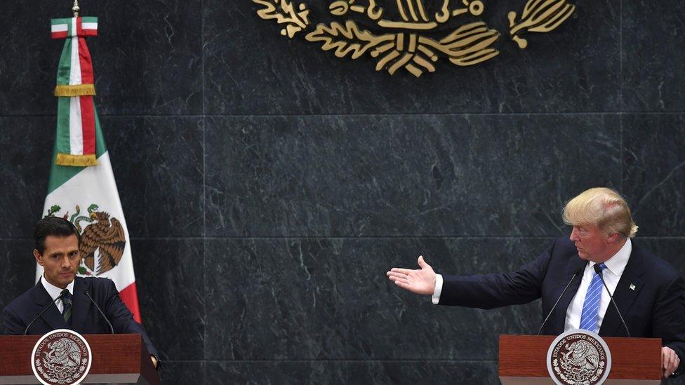 US presidential candidate Donald Trump (R) with Mexican President Enrique Pena Nieto