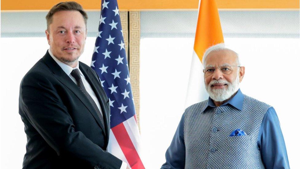 Elon Musk and Narendra Modi in June