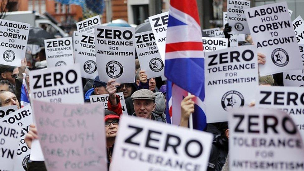 A demonstration organised by the Campaign Against Anti-Semitism outside the head office of the Labour Party in London