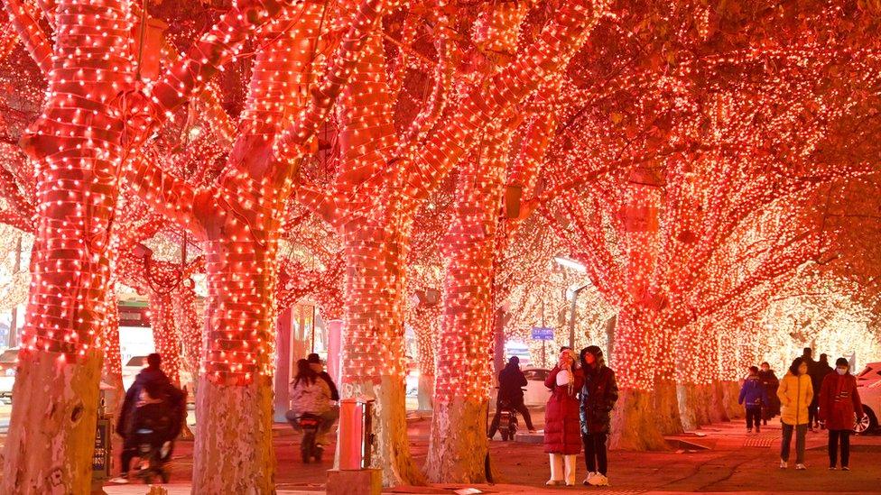 Spring Festival lights in the city of Handan, China's northern Hebei province. Photo: 30 January 2022