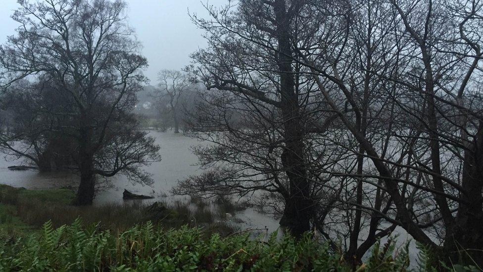 The River Ogwen in Bethesda, Gwynedd, has burst its banks