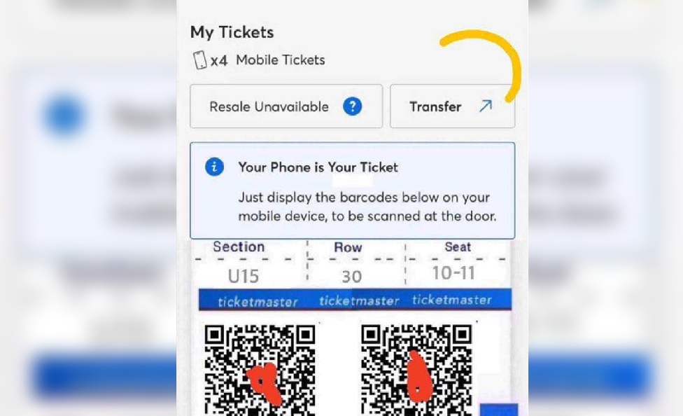 screenshot of fake tickets