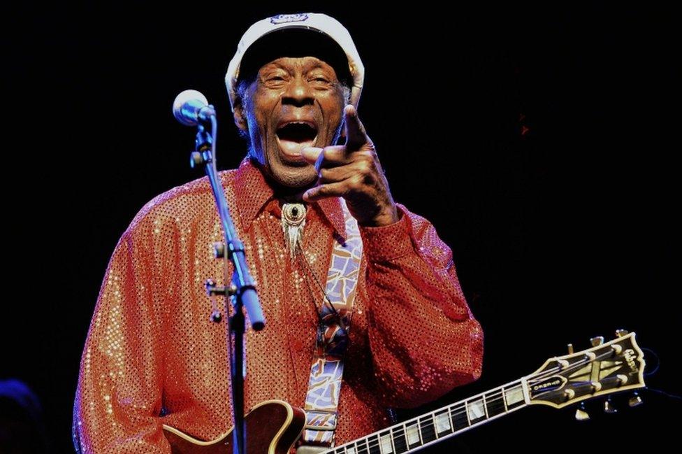 Chuck Berry performing during a concert in Montevideo, Uruguay, on 15 April, 2013