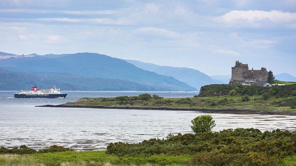 CalMac ferry on Sound on Mull