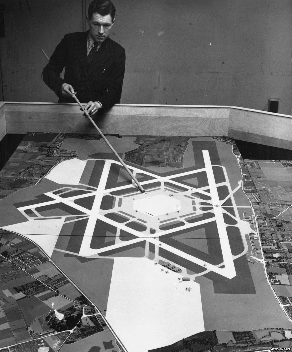 A model of how London's Heathrow Airport will look upon completion of the stage two development, 1951