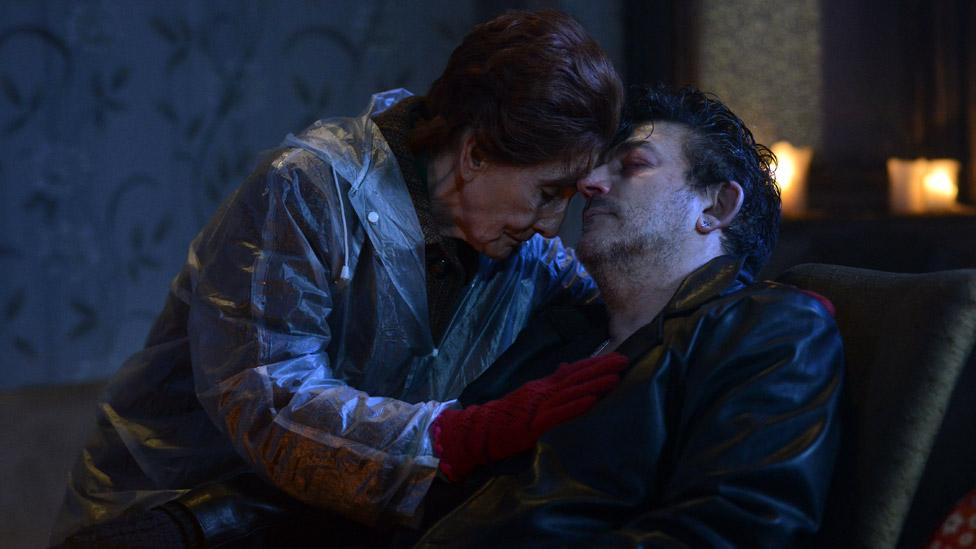 June Brown as Dot Cotton and John Altman as Nick