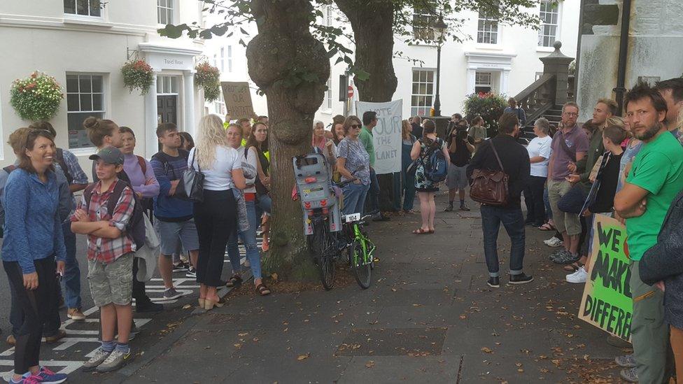 Protesters outside the States chamber