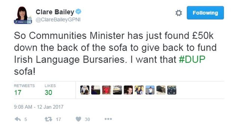 Claire Bailey Irish language funding reaction