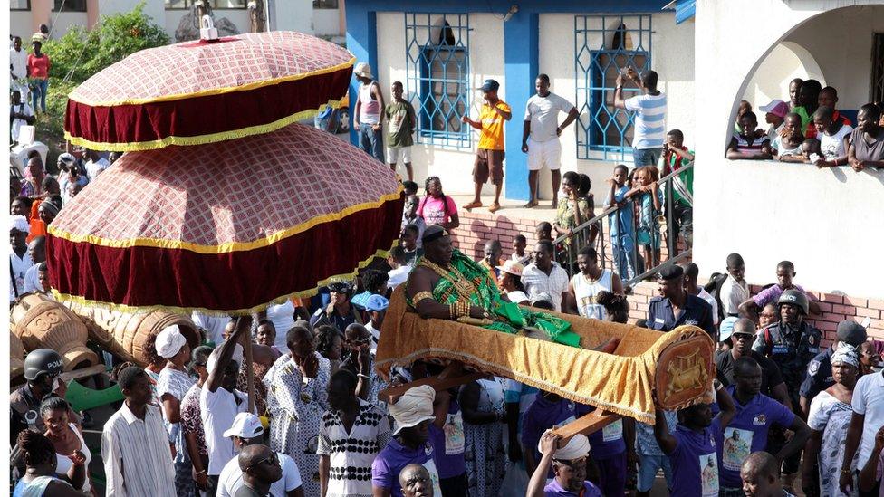 Chief of Winneba Neenyi Garthey is paraded in celebration of Aboakyer festival