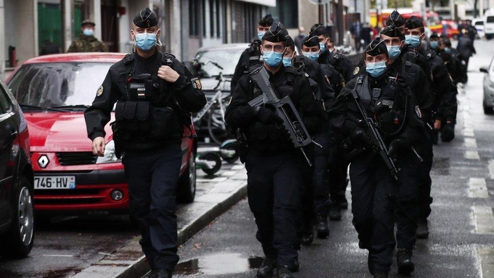 Police in Paris after the stabbing attack. 25 Sept 2020