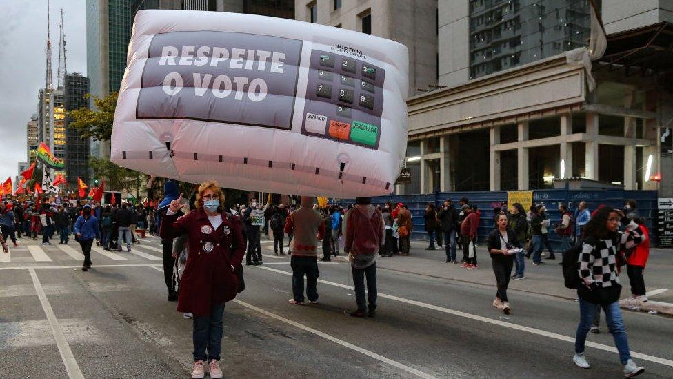 Protesters on the streets in Sao Paulo, Brazil