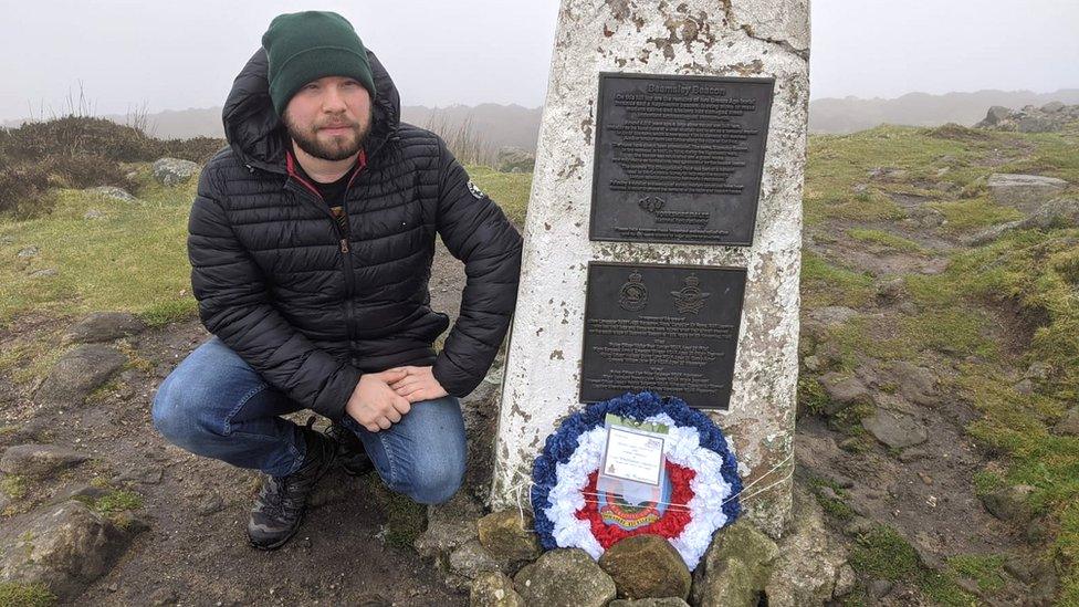 Sam White at Beamsley Beacon memorial