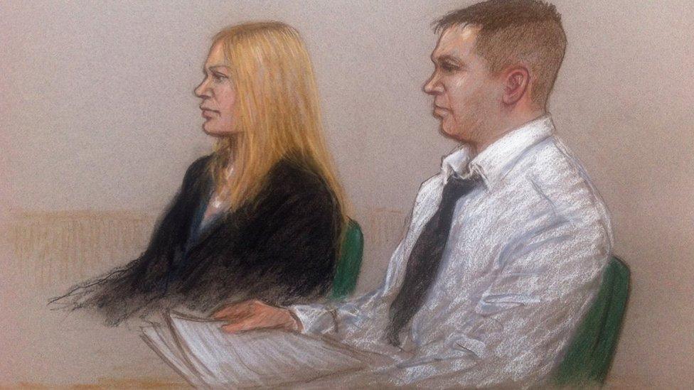 Jennie Gray sits beside Ben Butler during the murder trial at the Old Bailey