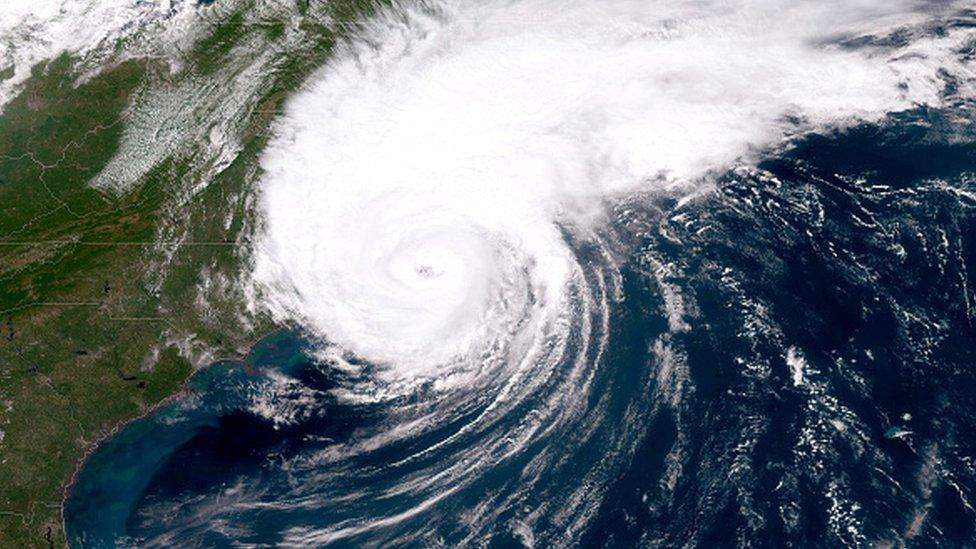 Satellite image of Hurricane Dorian sweeping over North Carolina