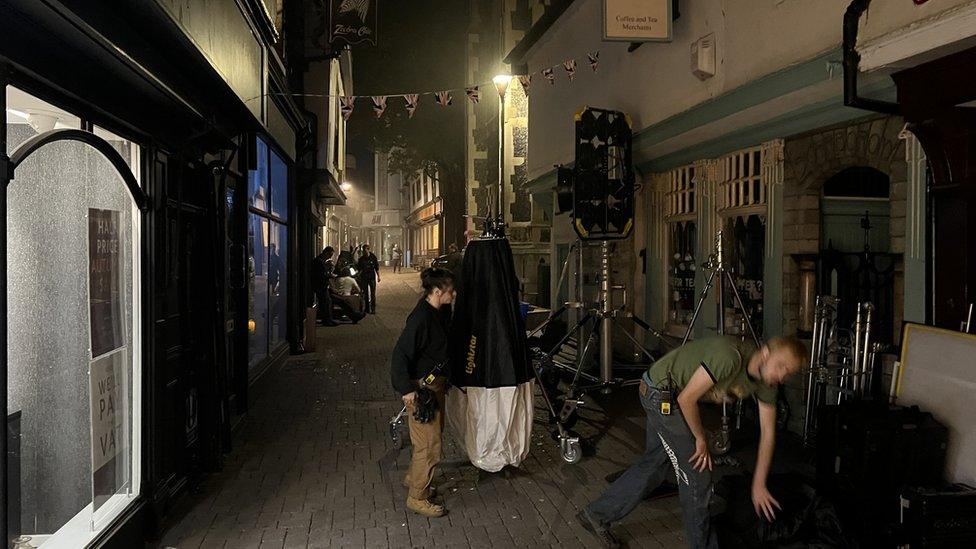 Film crews occupy narrow streets in central Ipswich