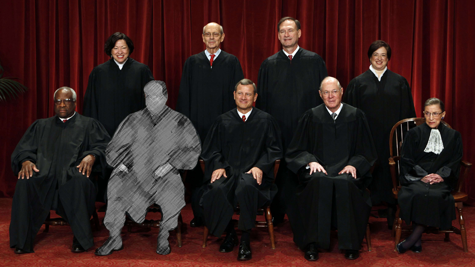 The Supreme Court portrait, with Antonin Scalia greyed out.