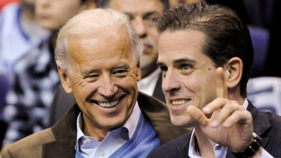 Then-US Vice President Joe Biden and his son Hunter attend an NCAA basketball game in Washington, US, on 30 January, 2010.