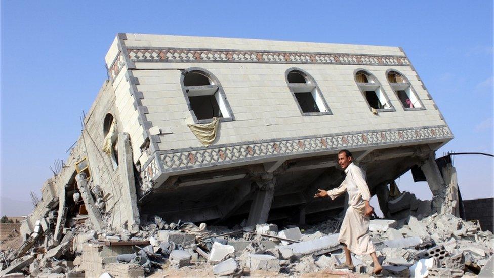 Man walks on rubble after a Saudi-led air strike on Sadaa (file photo)