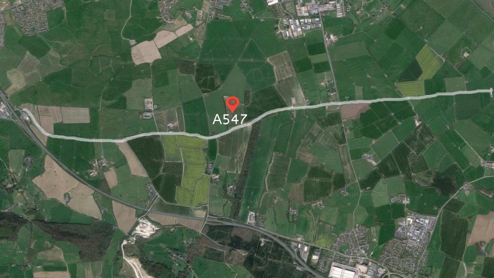 A map showing the A547