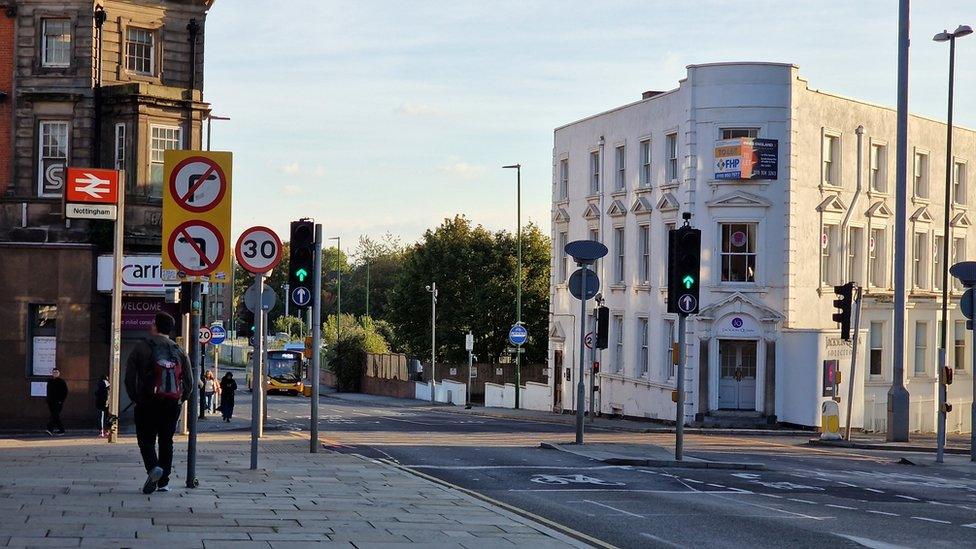 The junction of Queens Road and Arkwright Street