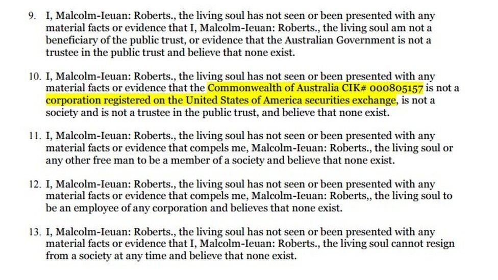 A screen grab of the letter Mr Roberts sent to Ms Gillard