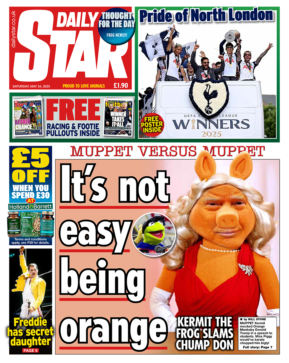 Daily Start front page with headline "It's not easy being orange". Trump's face has been edited on to a picture of Miss Piggy and the skin of the muppet character has been turned orange.