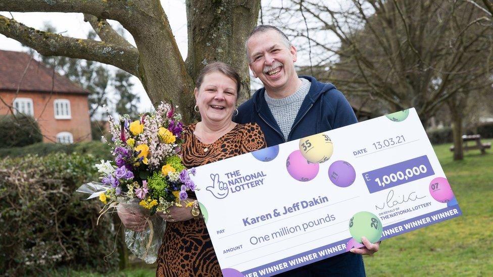 Lottery winner Karen Dakin with her husband Jeff Dakin