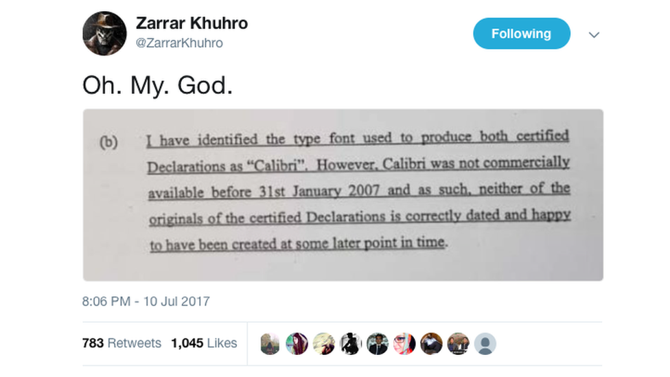 Tweet showing a picture of the report about the font and the caption "oh my god"