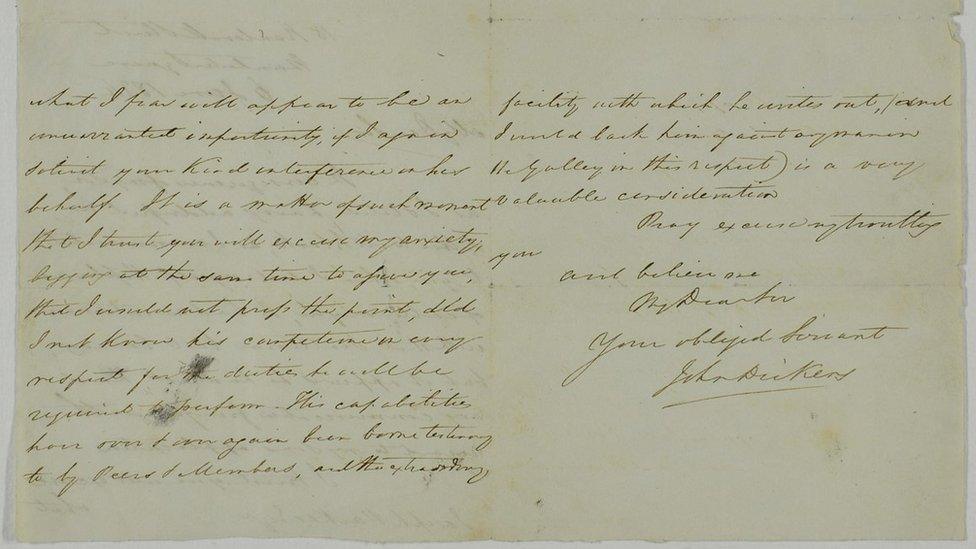 Letter written by John Dickens to politician Joseph Parkes in 1834