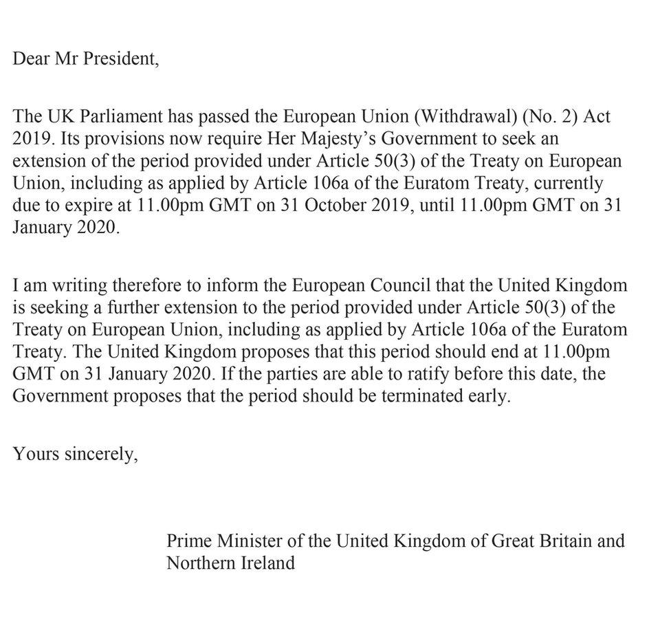 Boris Johnson's unsigned letter