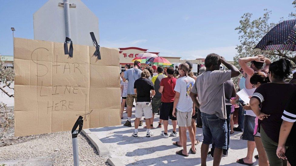 People in Key West, Florida, wait for emergency donations