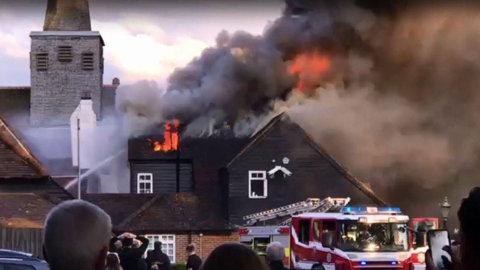 The Ye Olde Six Bells in Horley, Surrey, caught light