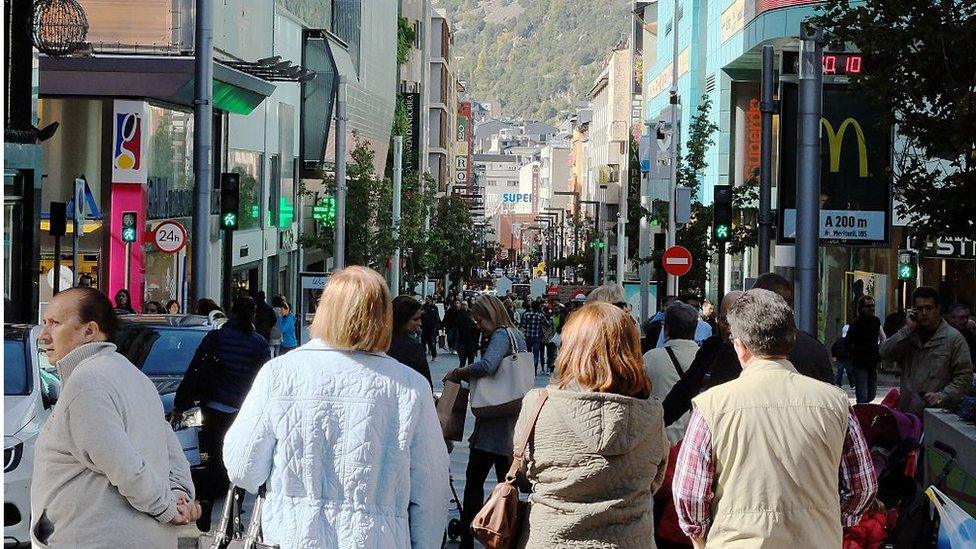 People walking in a shopping street in Andorra La Vella